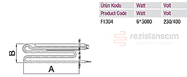 Dikdörtgen Flanş Fırın Boyler Rezistans UPİ 6*3000W A:190 B:74