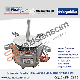 Öztiryakiler Fırın Fan Motoru 3*220-400V 1400 RPM 600 KW