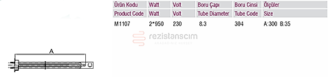 1¼”  Somunlu İki Eleman Rezistans L:30cm  2x950 Watt