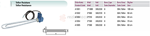 Sanayi Tipi Teflon Rezistans 500-750-900-1000-1500 Watt Rezistansları