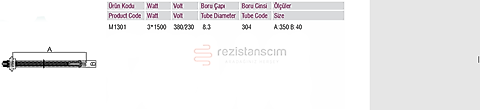 2” Somunlu Üç Elemanlı Rezistans 3x1500Watt (TERM.ÇUBUKLU) L:35cm