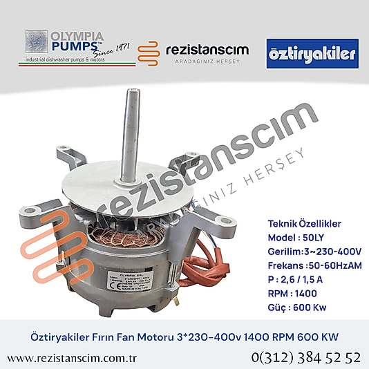 Öztiryakiler Fırın Fan Motoru 3*220-400V 1400 RPM 600 KW