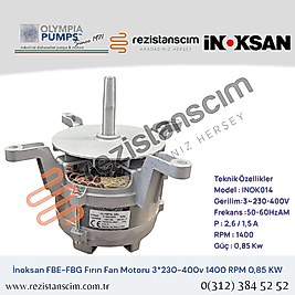 İnoksan FBE-FBG Fırın Fan Motoru  3*230-400V 1400 RPM 0,85 KW