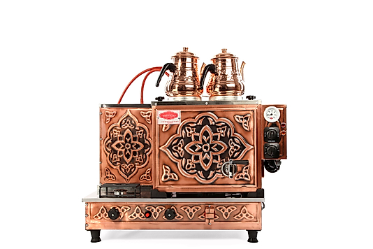 Tiryaki 2 Demlikli Full Otomatik Çay Kazanı Bakır İşlemeli (Elektrikli Pleytli)