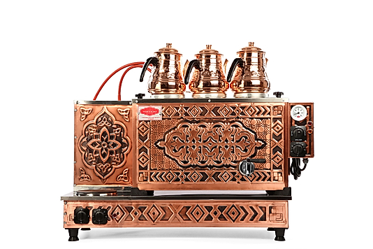 Tiryaki 3 Demlikli Full Otomatik Çay Kazanı Bakır İşlemeli (Lpg,Tüp+Elektrikli)