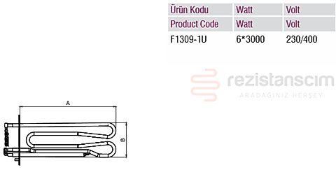 Dikdörtgen Flanş Fırın Boyler-Kazan Rezistans UPİ 6*3000W
