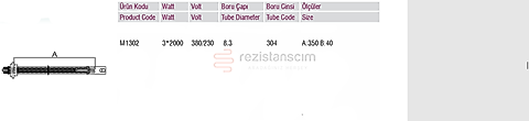 2” Somunlu Üç Elemanlı Rezistans 3x2000Watt (TERM.ÇUBUKLU) L:35cm