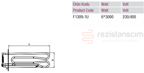 Dikdörtgen Flanş Fırın Boyler-Kazan Rezistans UPİ 6*3000W