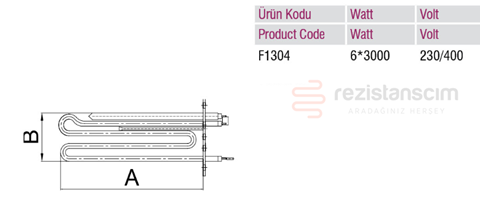 Dikdörtgen Flanş Fırın Boyler Rezistans UPİ 6*3000W A:190 B:74