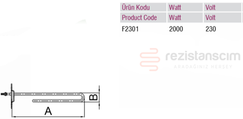 Bardak Yıkama Makinesi Rezistansı Minik Üçgen Flanş 2000Watt L:20Cm