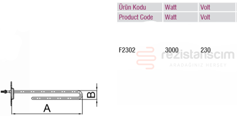 Bardak Yıkama Makinesi Rezistansı Minik Üçgen Flanş 3000Watt L:33Cm