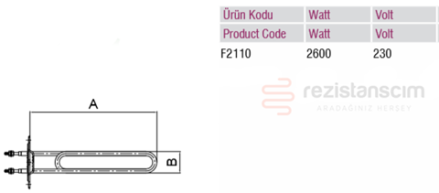 Bulaşık Makinası Boyler Tank Üçgen Flanşlı  Rezistans 2600 Watt