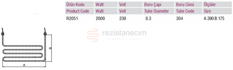 Bulaşık Makinesi Anatank Rezistans 2Kw L:39CM 220 V
