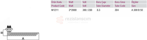 Bulaşık Makinesi 1½” Boiler Kazan Rezistans 3*2000Watt L:35Cm