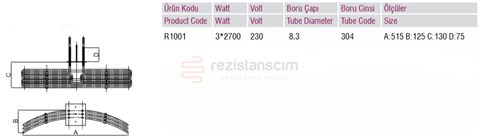 Elektrolüx Fırın Endüstriyel Yarım Ay Konveksiyon Fırın Rezistans 3*2700Watt