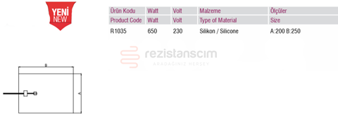Silikon Rezistans(Yapışkanlı,Emniyet Termostatlı)Benmari 20x25cm 650 Watt
