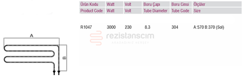 Uçları Kalkık M  Benmari Rezistansı 3000Watt (Sol)