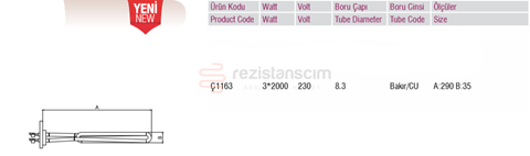 Espresso Kahve Makinesi Rezistans 3*2000 Watt L29cm