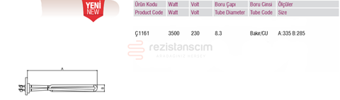 Espresso Kahve Makinesi Rezistans 3500 Watt L33,5cm